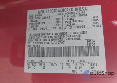 2001 Ford F-150 Xl/Xlt from USA, damaged, VIN 1FTZX172X1NA40767